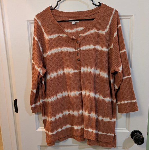 Sonoma Tops - Sonoma Rust and White Tie-Dye Waffle Henley